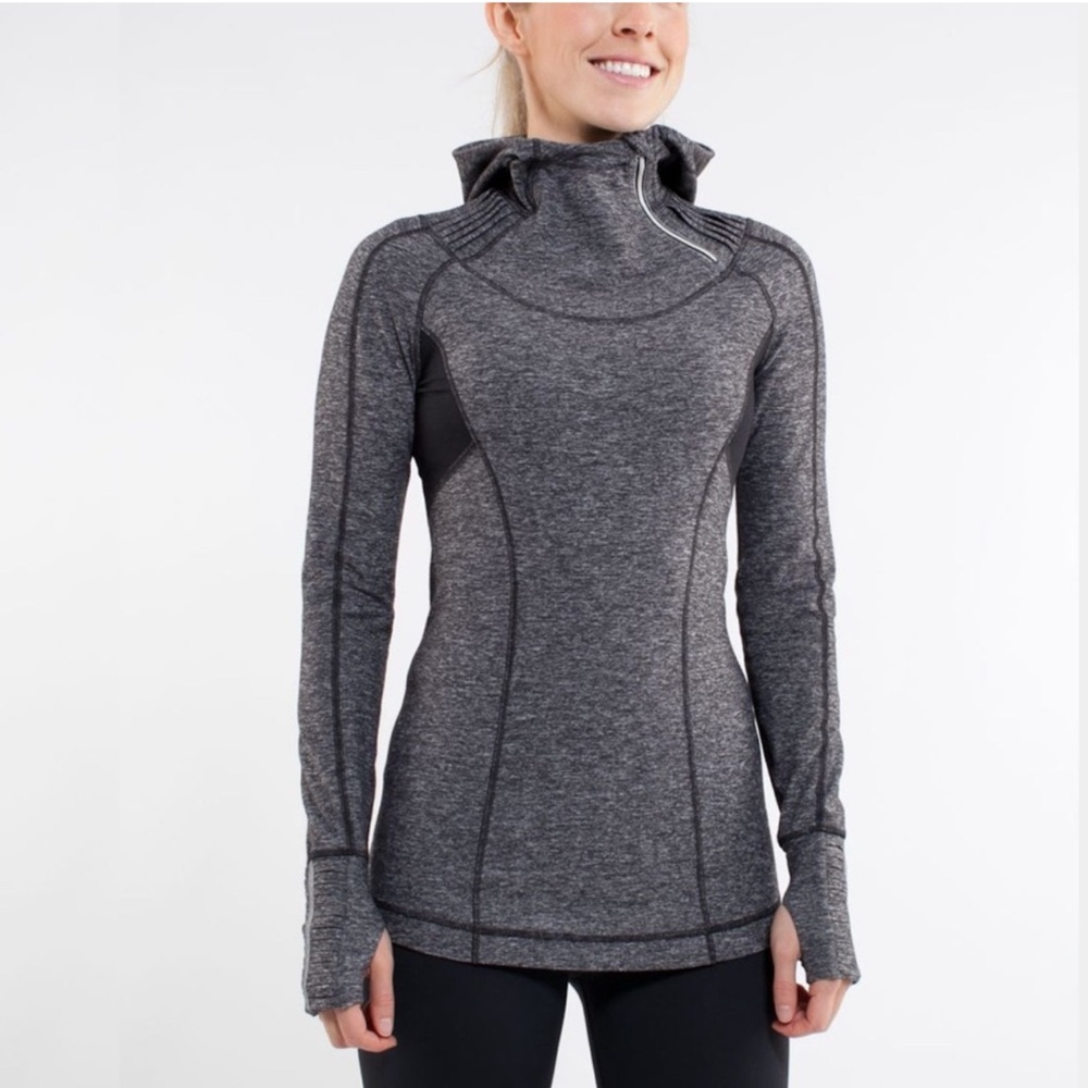 Lululemon size 2 Run Back On Track Pullover Heathered Black Hoodie